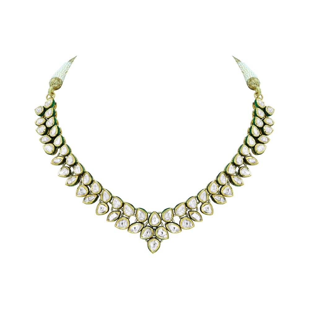Polki Diamond Necklace with Soft Green Enamel